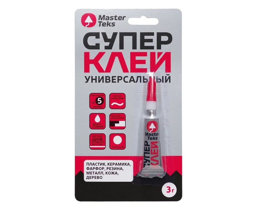Супер-клей MasterTeks цианокрилатный универсальный 3 г прозрачный 9781910