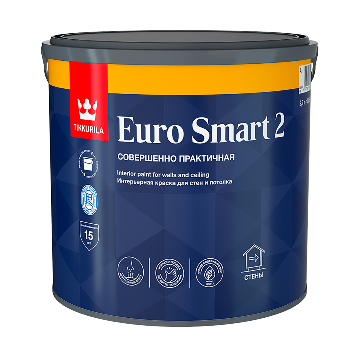 Краска интерьерная EURO SMART 2 база А глубокоматовая (2,7 л) ТИККУРИЛА