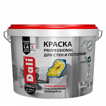 Краска акриловая моющаяся для стен и потолков 9 л DALI PROF профессионал