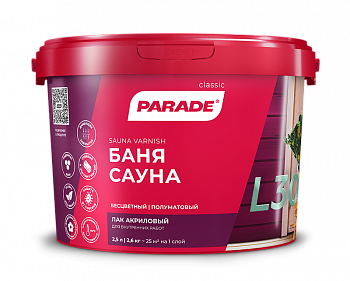 Лак для саун акриловый Parade L30 полуматовый 2,5 л