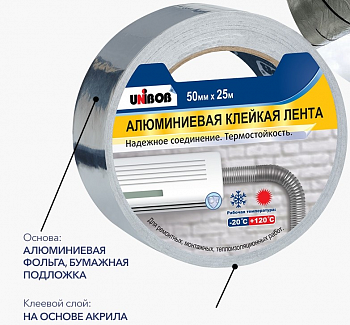 Лента клейкая алюминиевая 50 мм*25 м UNIBOB