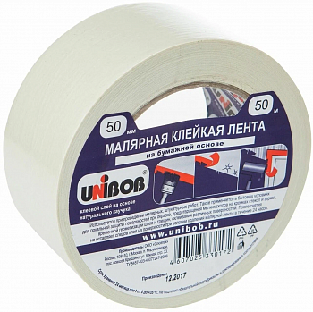 Лента клейкая малярная 50 мм*50 м UNIBOB белый 28139
