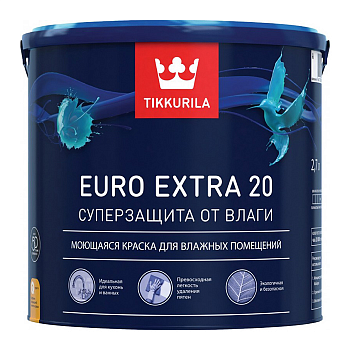 Краска для влажных помещений ТИККУРИЛА EURO EXTRA 20 база А белый полуматовый 2,7 л