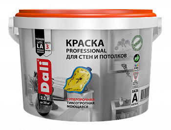 Краска акриловая моющаяся для стен и потолков 2,5 л база А DALI PROF