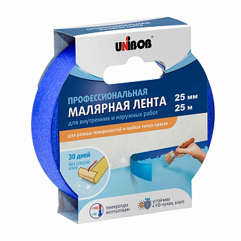 Лента клейкая малярная 25 мм*25 м проф UNIBOB синяя 89344