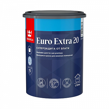 Краска для влажных помещений ТИККУРИЛА EURO EXTRA 20 база А белый полуматовый 0,9 л