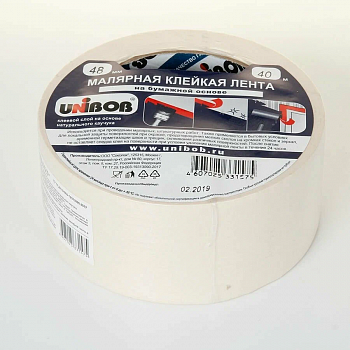 Лента клейкая малярная 48 мм*40 м UNIBOB белый 37963