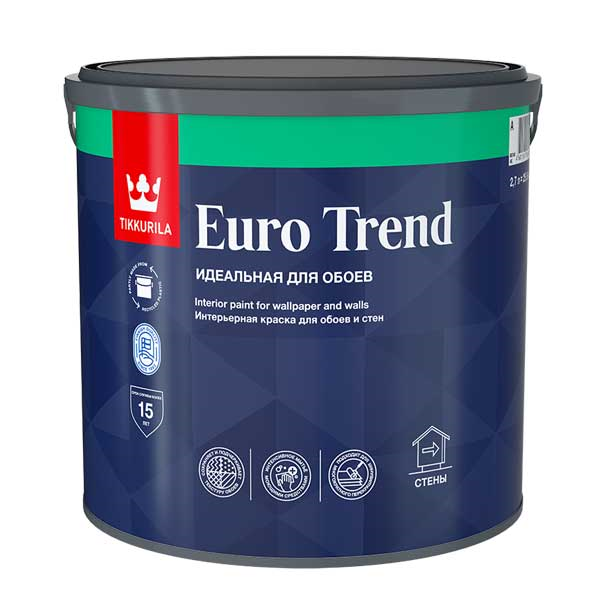 Краска для обоев и стен EURO TREND база А матовая 2,7 л ТИККУРИЛА