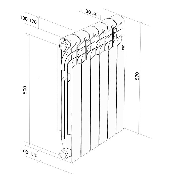 Радиатор алюминиевый Royal Thermo Revolution 500 - 6 секций схема