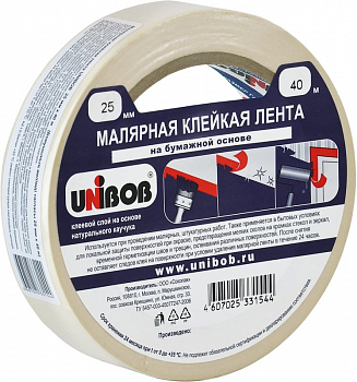 Лента клейкая малярная 25 мм*40 м UNIBOB белый 37960